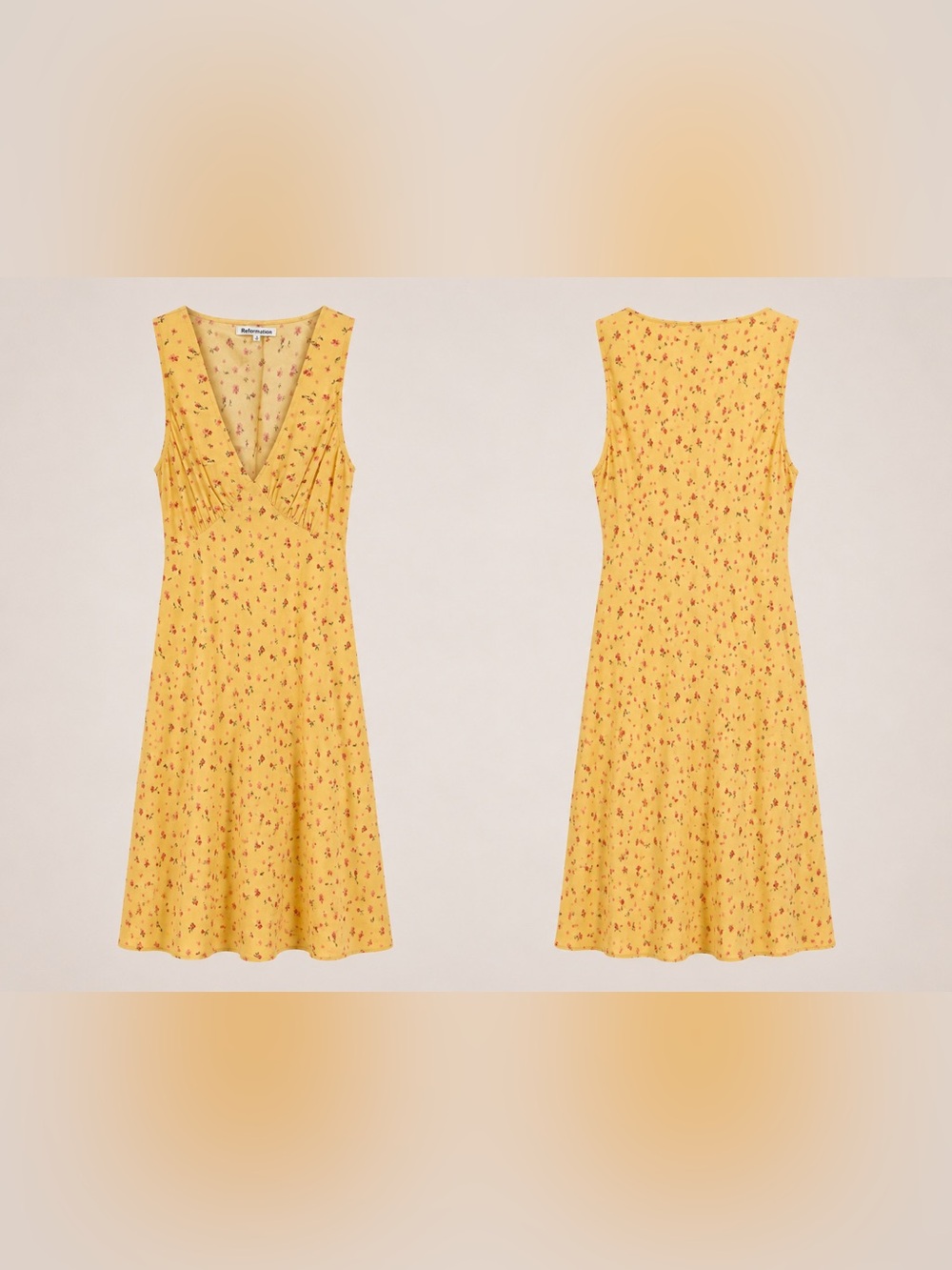 Reformation Yellow Floral V-Neck A-Line Dress